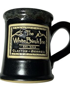 Grey Fox Pottery USA Coffee Mug White Birch Inn Clayton GA Drip Glaze Handmade